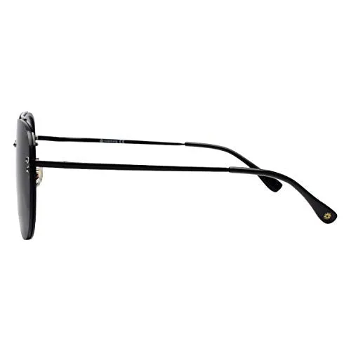 VIVIENFANG Oversized Rimless Aviator Sunglasses Metal Frame with Spring Hinges, Designer Inspired Shade for Women/Men 87247A Black