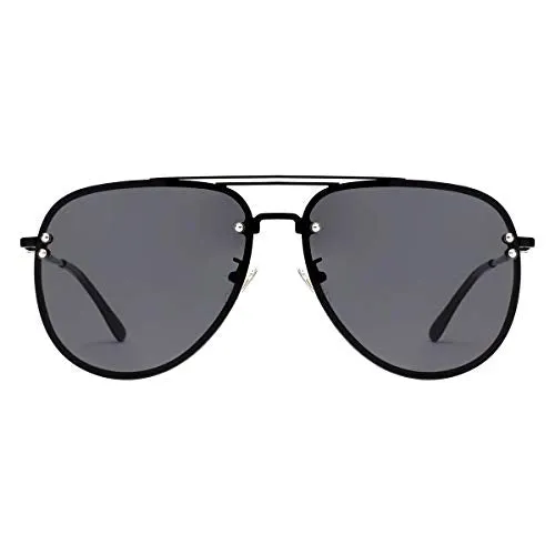 VIVIENFANG Oversized Rimless Aviator Sunglasses Metal Frame with Spring Hinges, Designer Inspired Shade for Women/Men 87247A Black