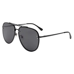 VIVIENFANG Oversized Rimless Aviator Sunglasses Metal Frame with Spring Hinges, Designer Inspired Shade for Women/Men 87247A Black