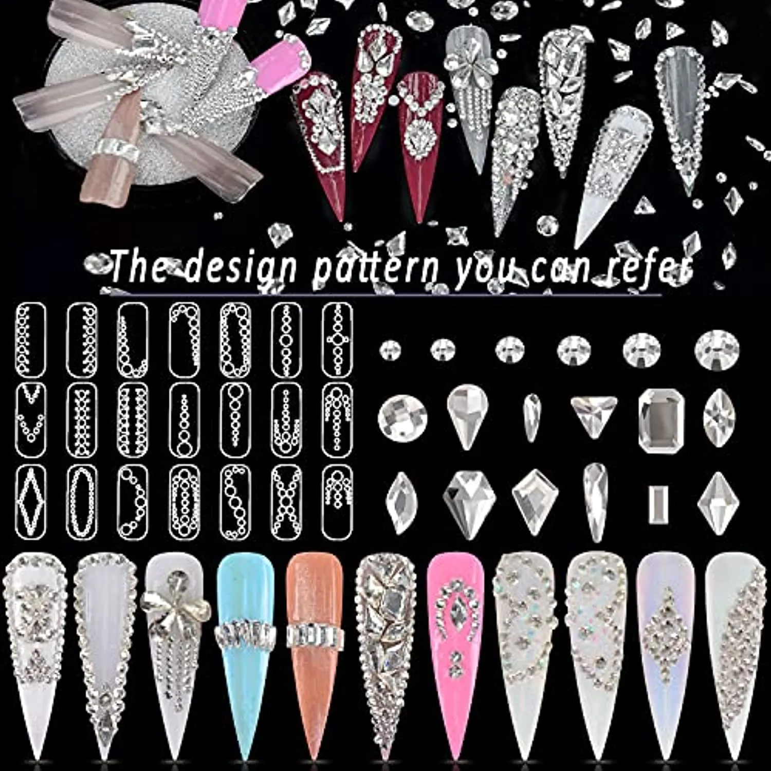 Warmfits 1840pcs Clear Crystal Nail Rhinestones Set Nail Art Rhinestone Nail Art Gems 9K Clear Class Multi-Shape Flat Back Transparent Nail Jewels for Nail DIY Crafts Makeup