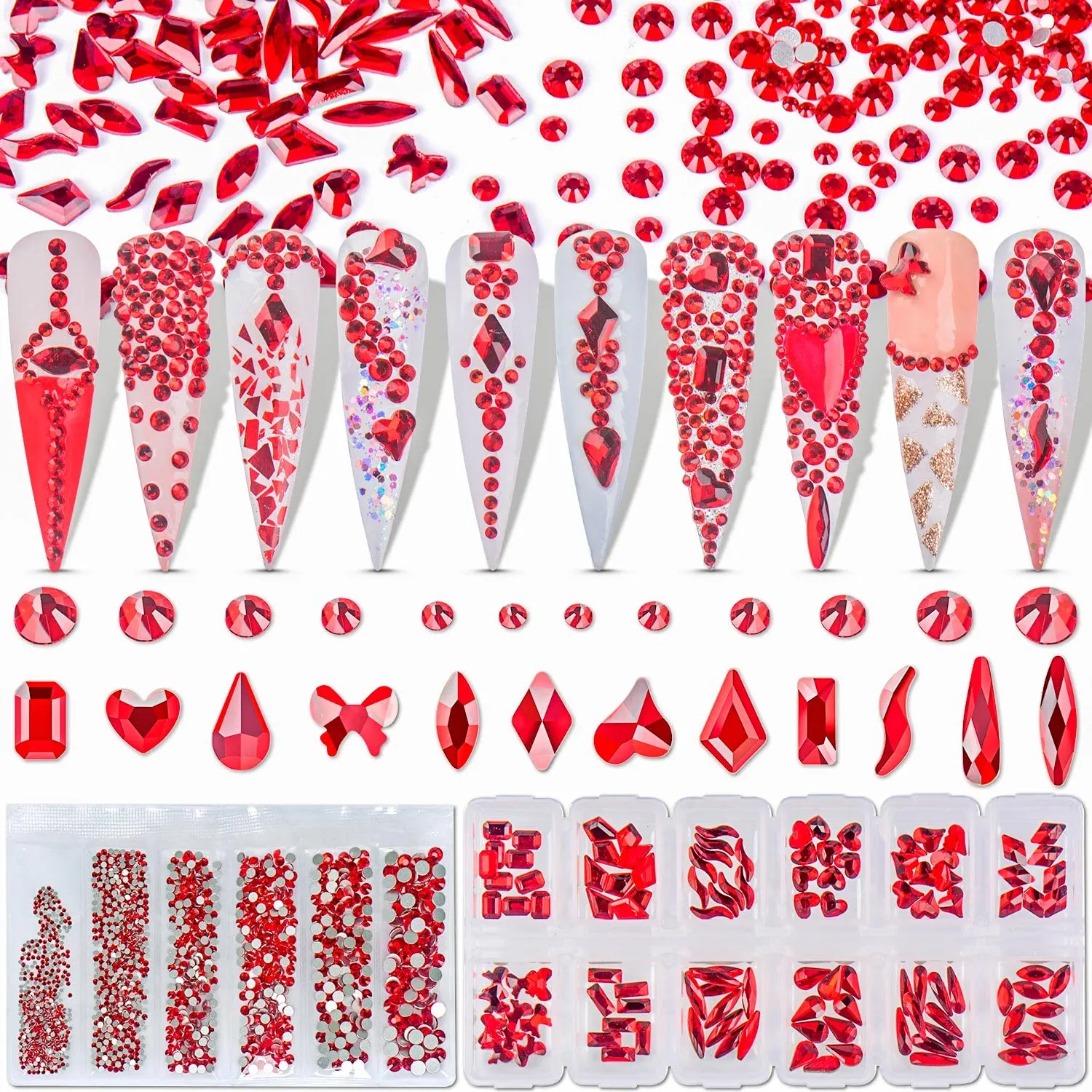 Warmfits 1840pcs Clear Crystal Nail Rhinestones Set Nail Art Rhinestone Nail Art Gems 9K Clear Class Multi-Shape Flat Back Transparent Nail Jewels for Nail DIY Crafts Makeup