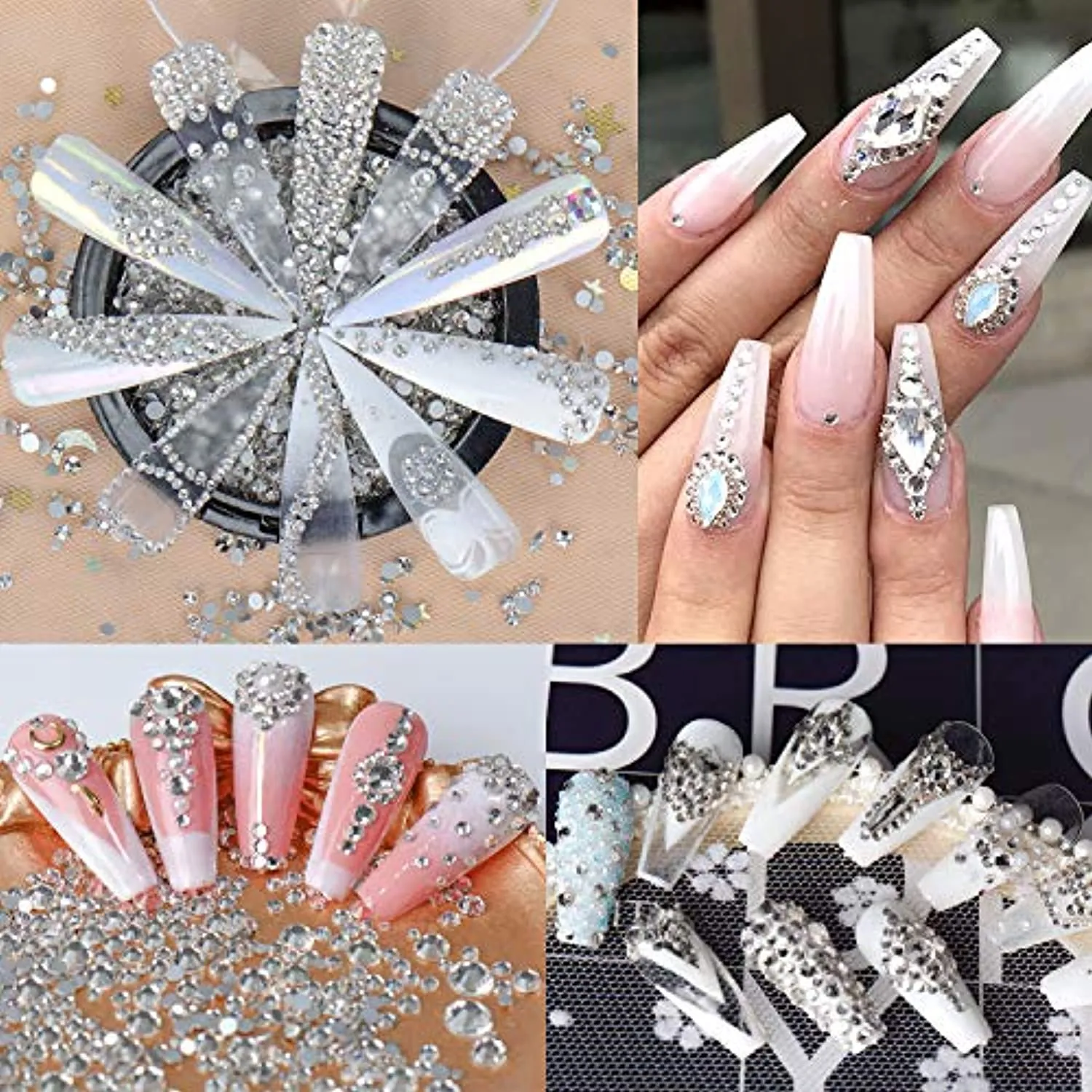 Warmfits 1840pcs Clear Crystal Nail Rhinestones Set Nail Art Rhinestone Nail Art Gems 9K Clear Class Multi-Shape Flat Back Transparent Nail Jewels for Nail DIY Crafts Makeup