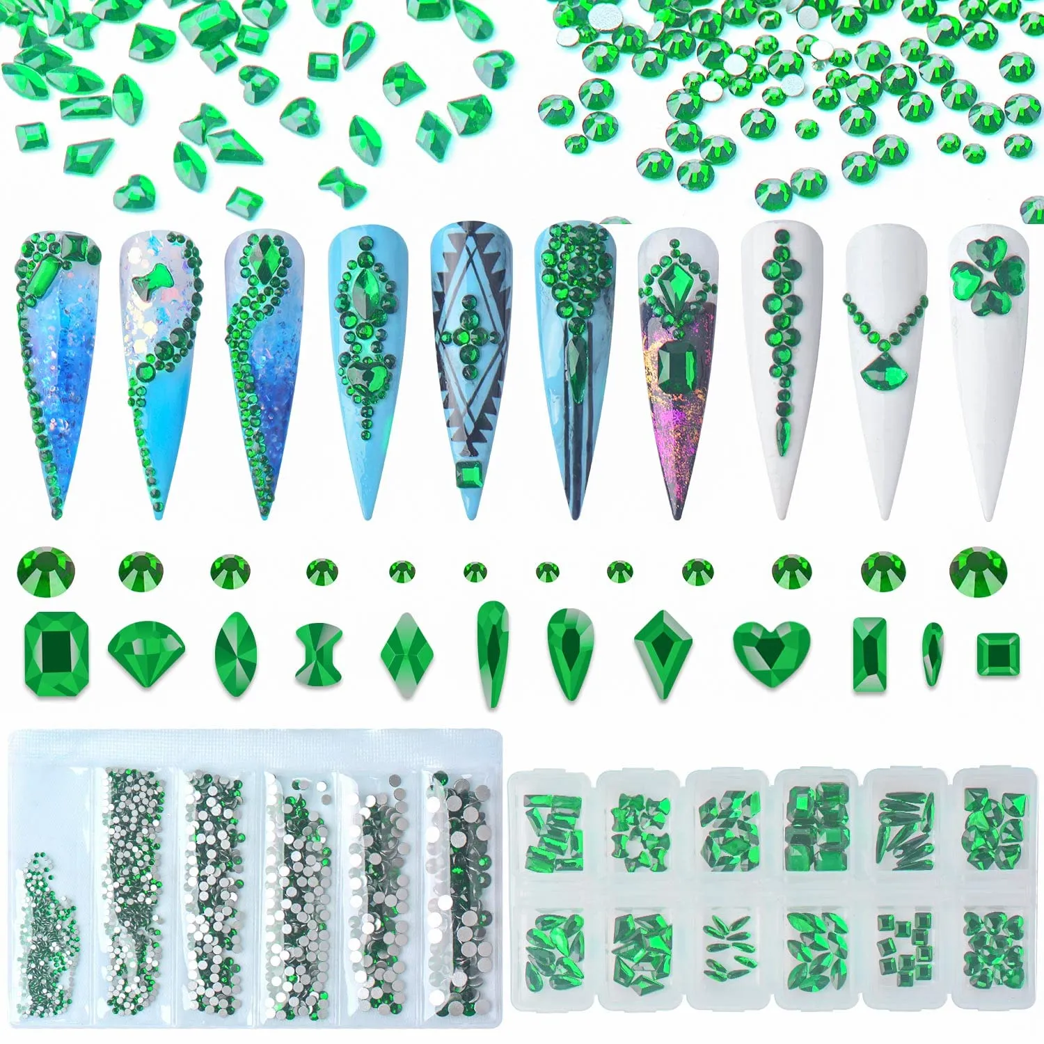 Warmfits 1840pcs Clear Crystal Nail Rhinestones Set Nail Art Rhinestone Nail Art Gems 9K Clear Class Multi-Shape Flat Back Transparent Nail Jewels for Nail DIY Crafts Makeup