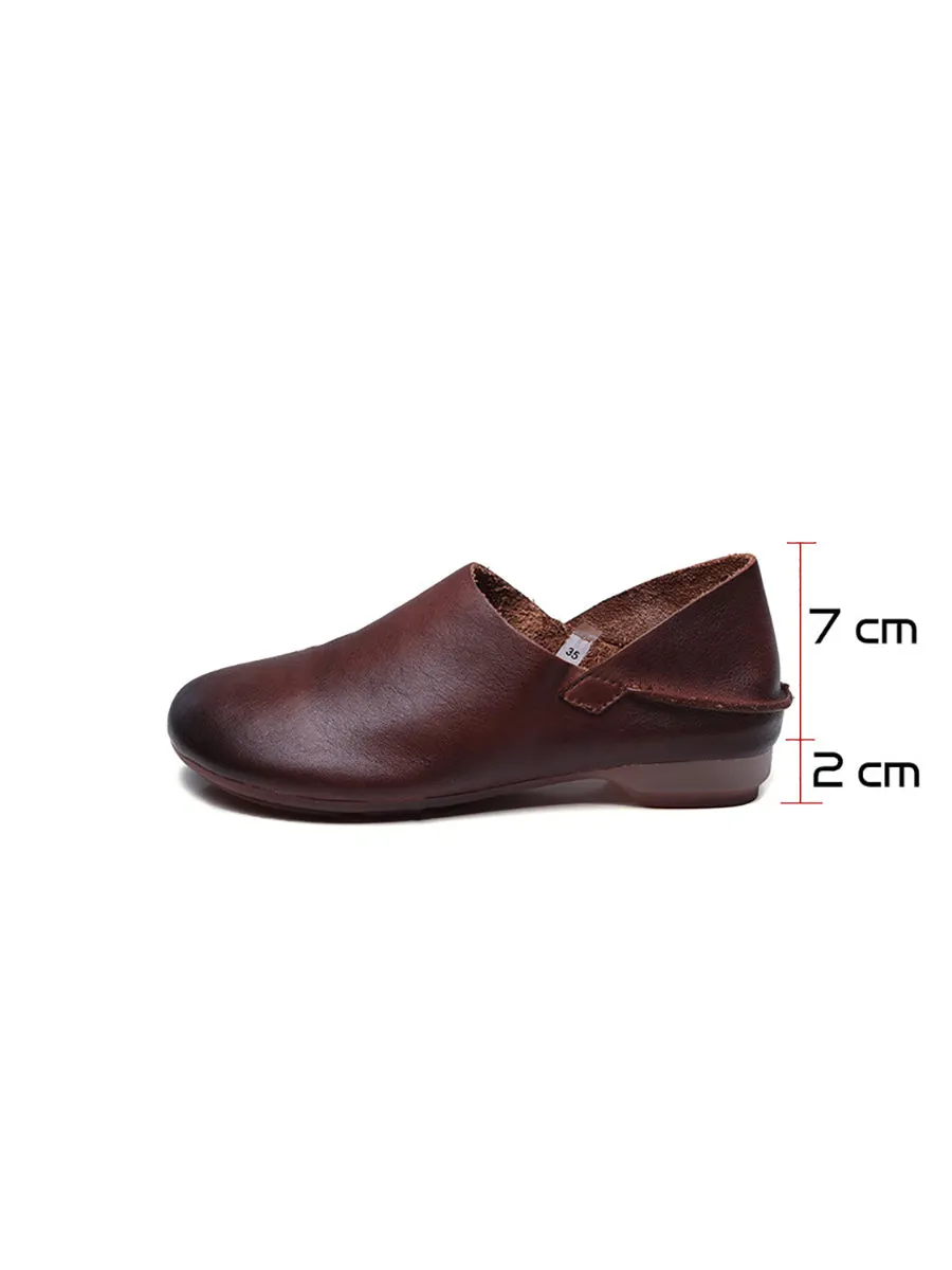 Women Retro Soft Leather Spliced Solid Low-Heel Shoes