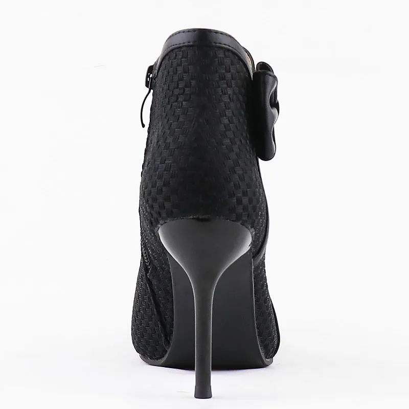 Women's High Heels Boots Butterfly-knot Weave Pointed Toe Bow Ankle Boots
